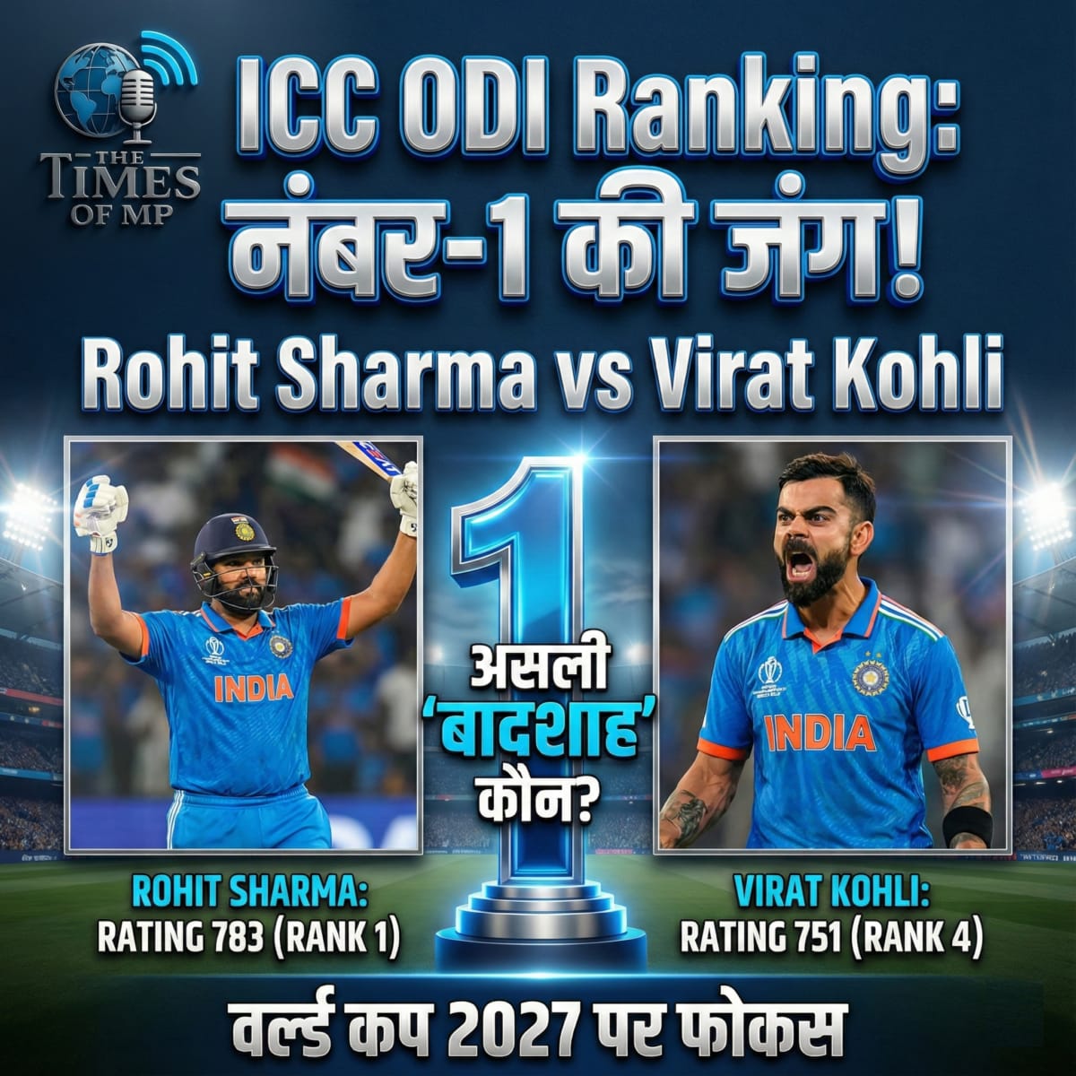 ICC ODI Ranking में Rohit Sharma vs Virat Kohli